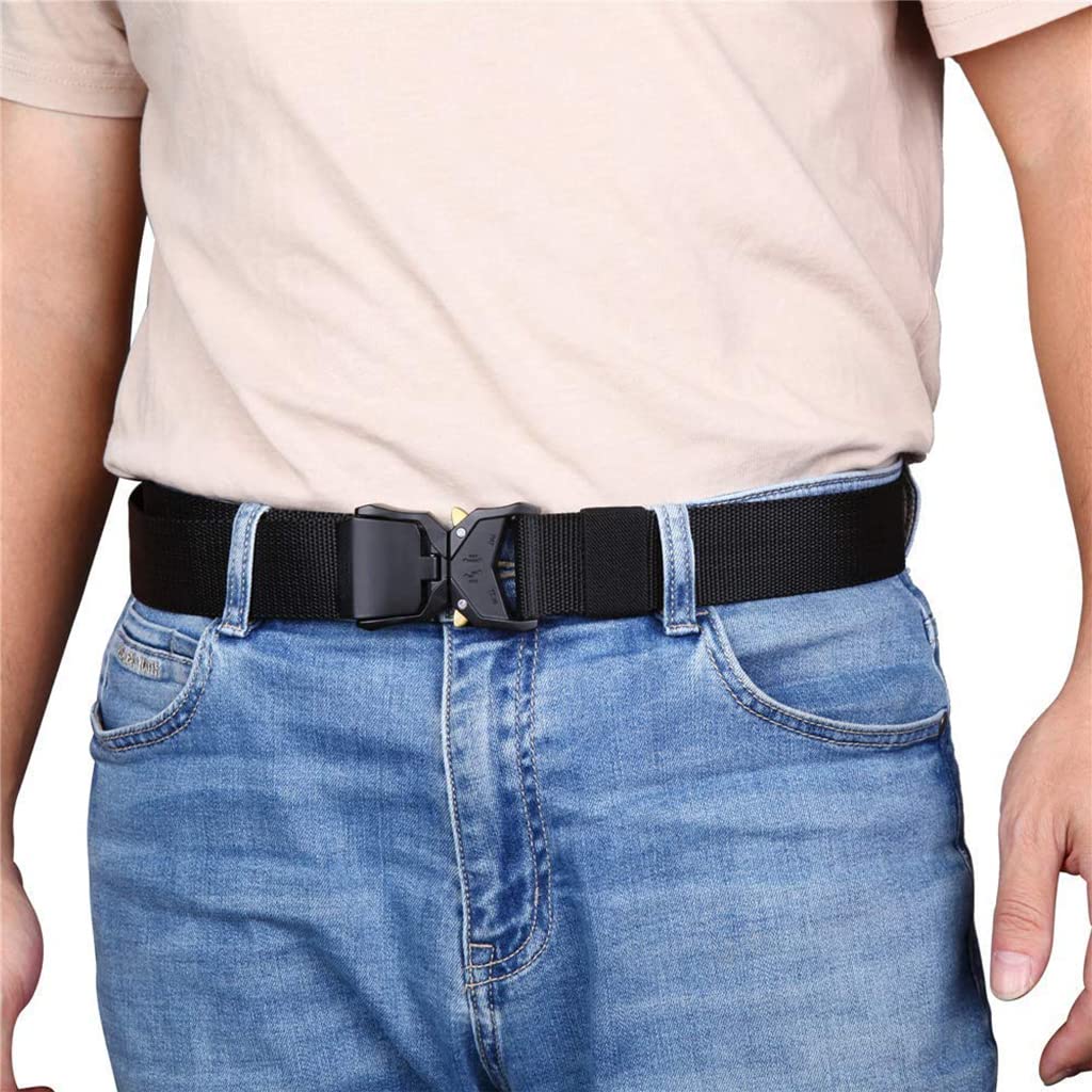 GUSTAVE Tactical Belt for Men Military Hiking Rigger Belt 49.2'' Nylon Web Work Belt with Heavy Duty Aluminum Alloy Quick Release Buckle - Black GUSTAVE Tactical Belt for Men Military Hiking Rigger Belt 49.2'' Nylon Web Work Belt with Heavy Duty Aluminum Alloy Quick Release Buckle - Black